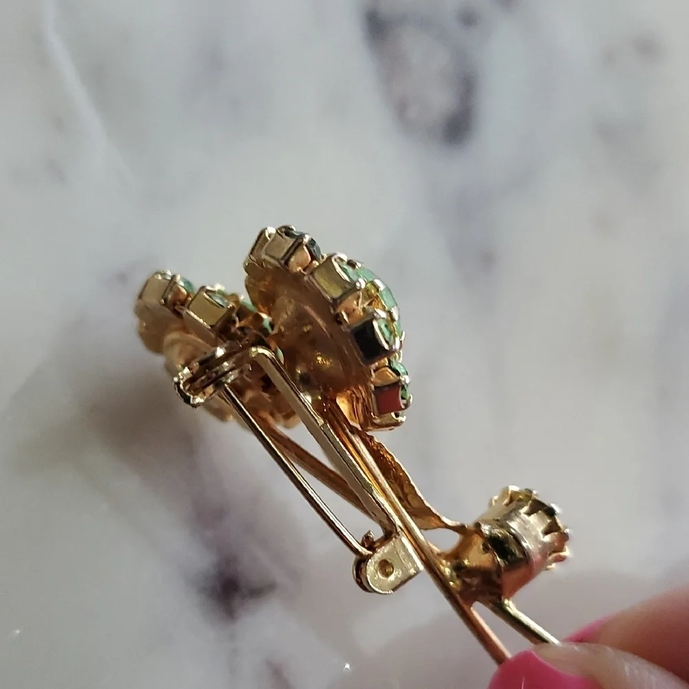 Vintage Green and Gold Floral Bouquet Brooch